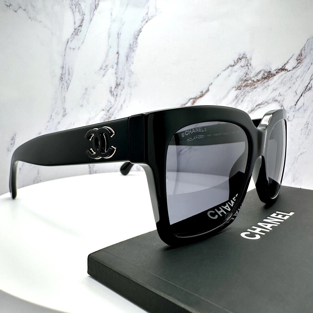 New CHANEL Sunglasses Black Butterfly Gold Polarized Gray Lens - Picture 8 of 16
